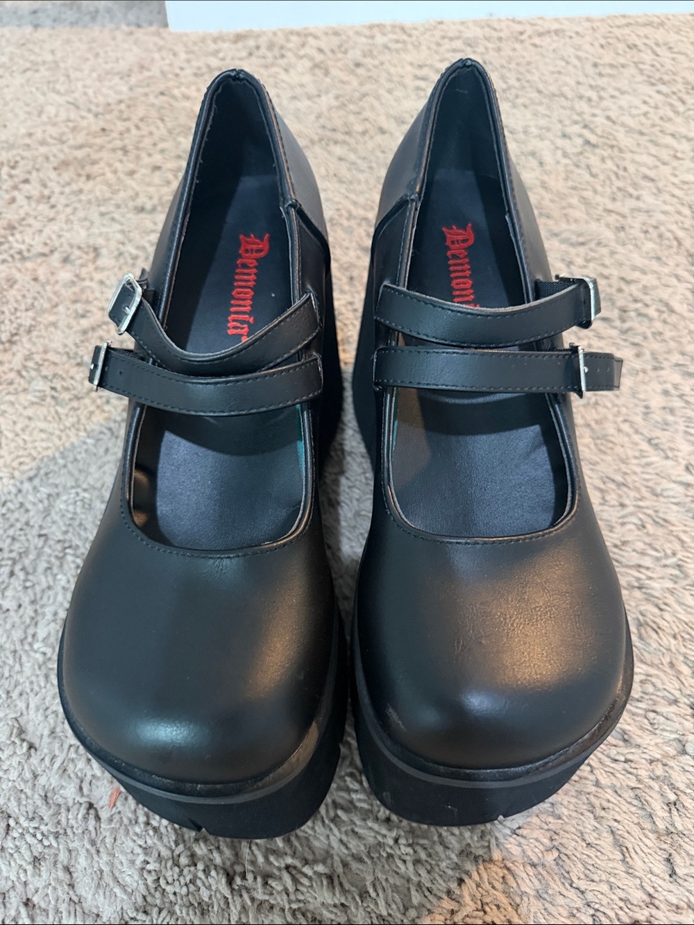 Demonia Black Double-Strap Platform Mary Janes Kera-08 size 9